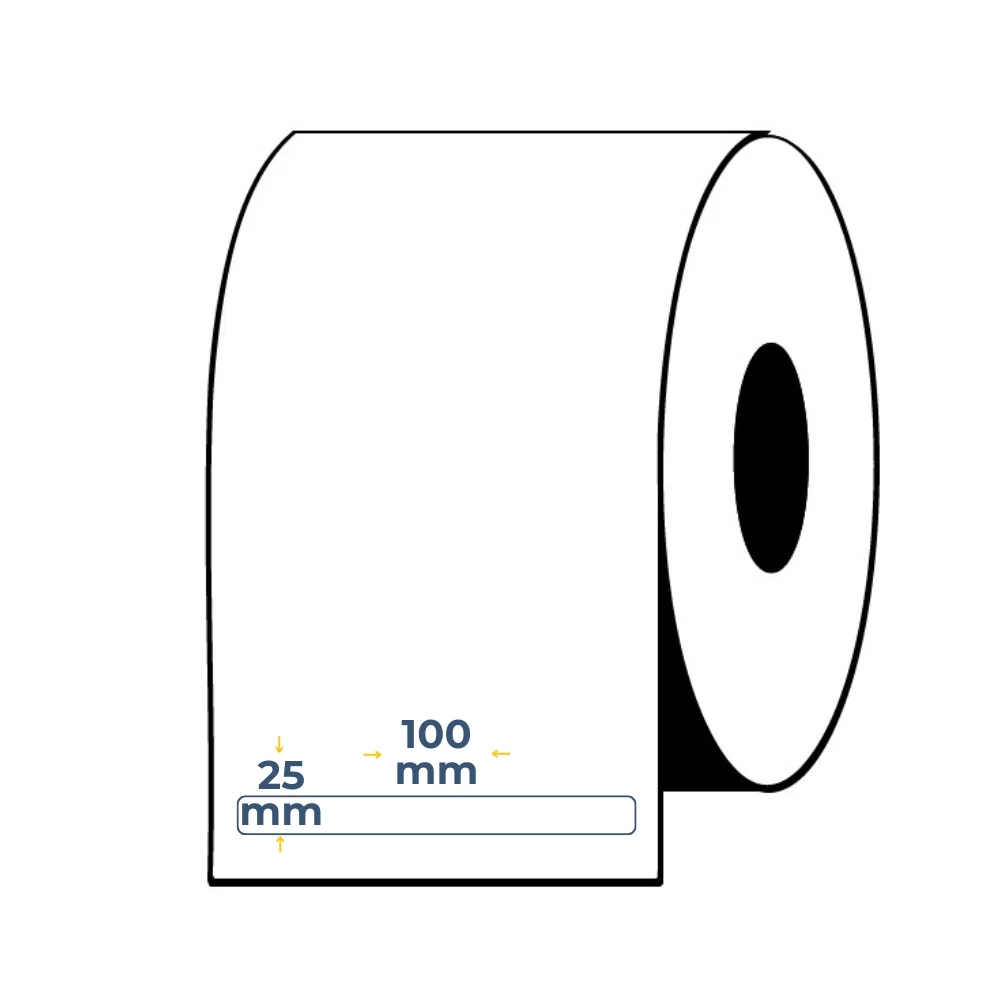 Caja de 12 Uds - Rollos de Etiquetas Adhesivas Blancas Semi Brillo 25X100 Buje 1"