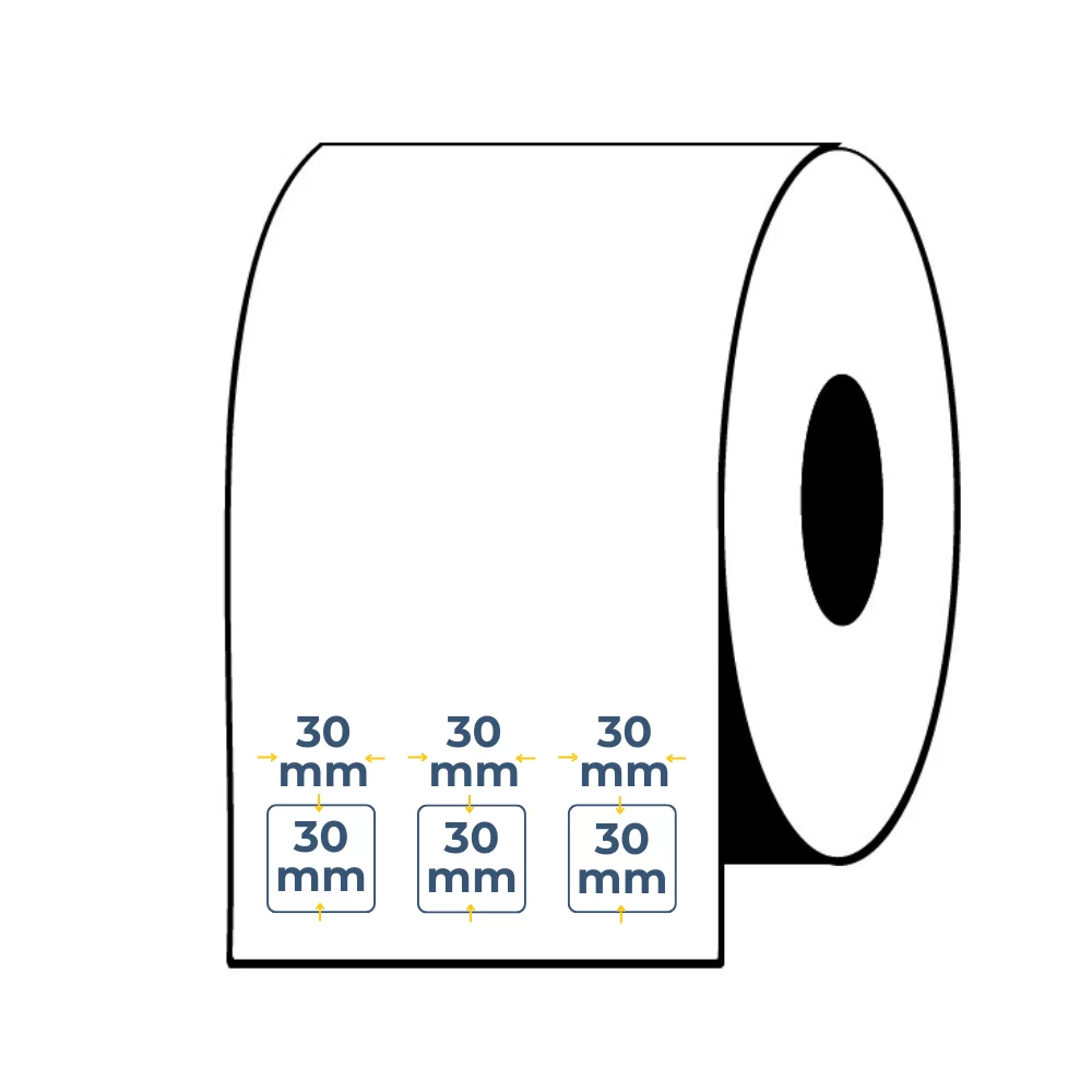 Caja de 12 Uds - Rollos de Etiquetas Adhesivas Blancas Semi Brillo 30X30 Buje 1"