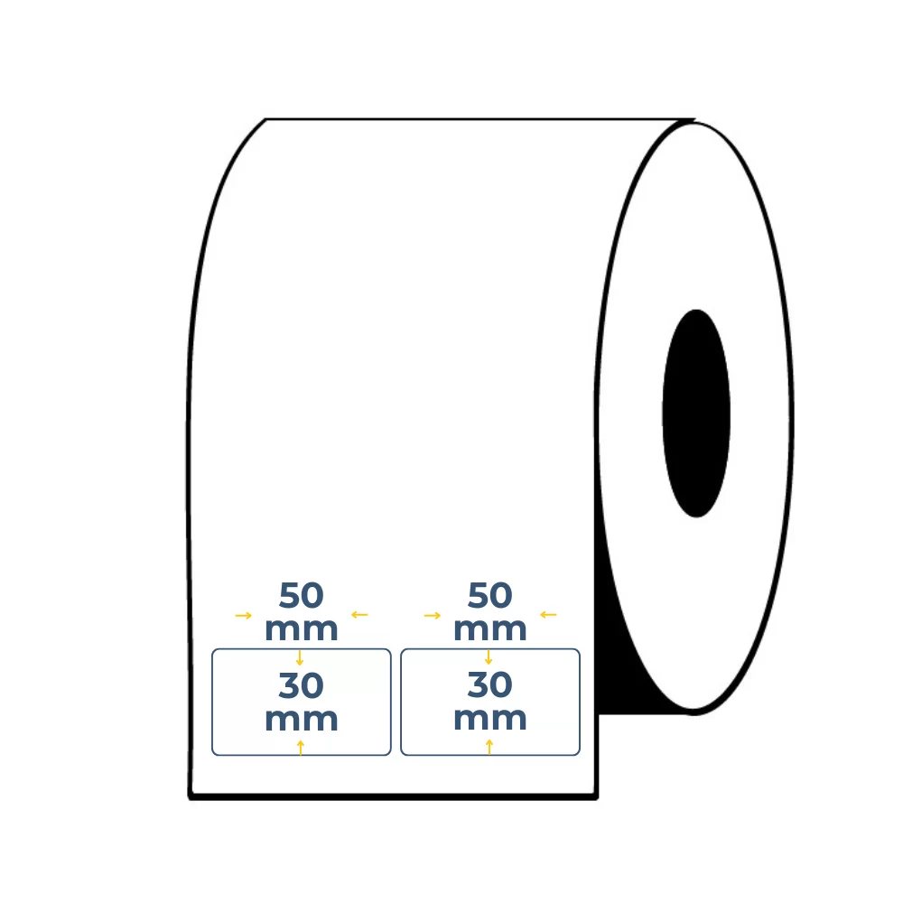 Caja de 12 Uds - Rollos de Etiquetas Adhesivas Blancas Semi Brillo 30X50 Buje 1"