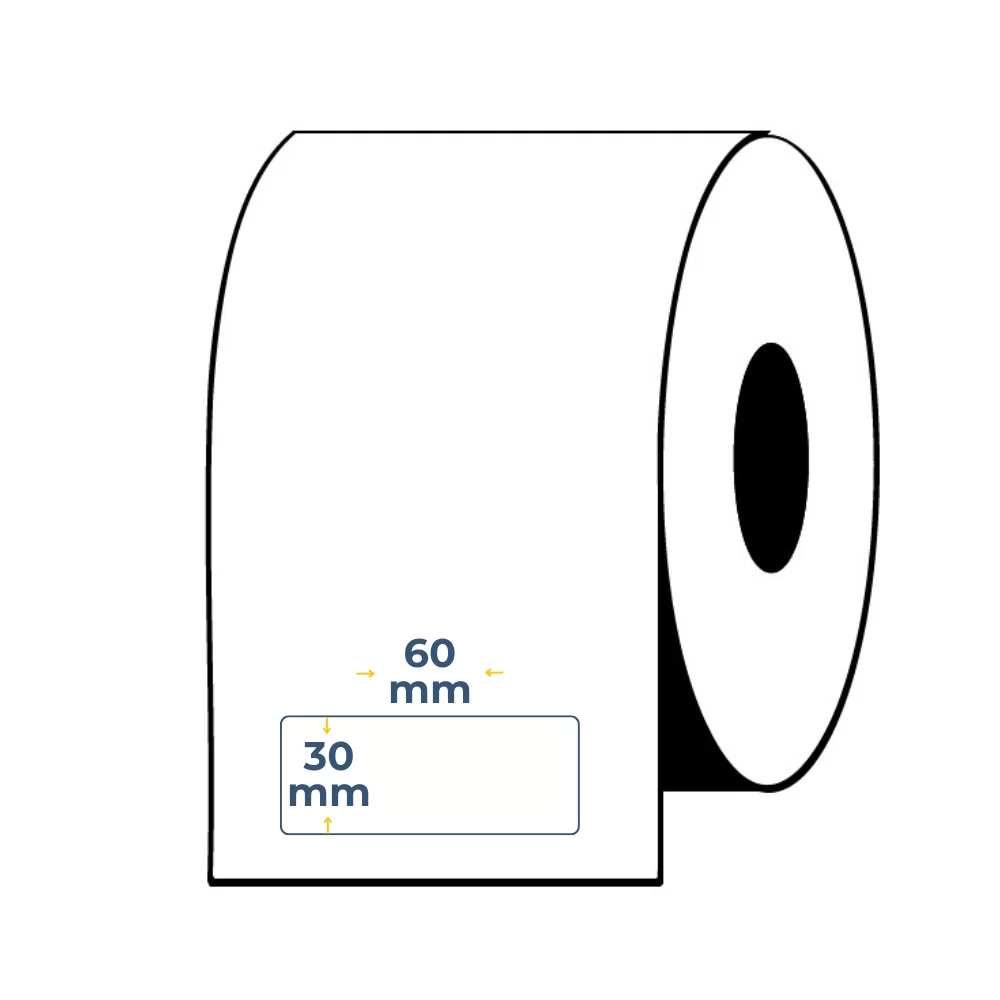 Rollos de Etiquetas Adhesivas Blancas Semi Brillo 30X60 Buje 3"