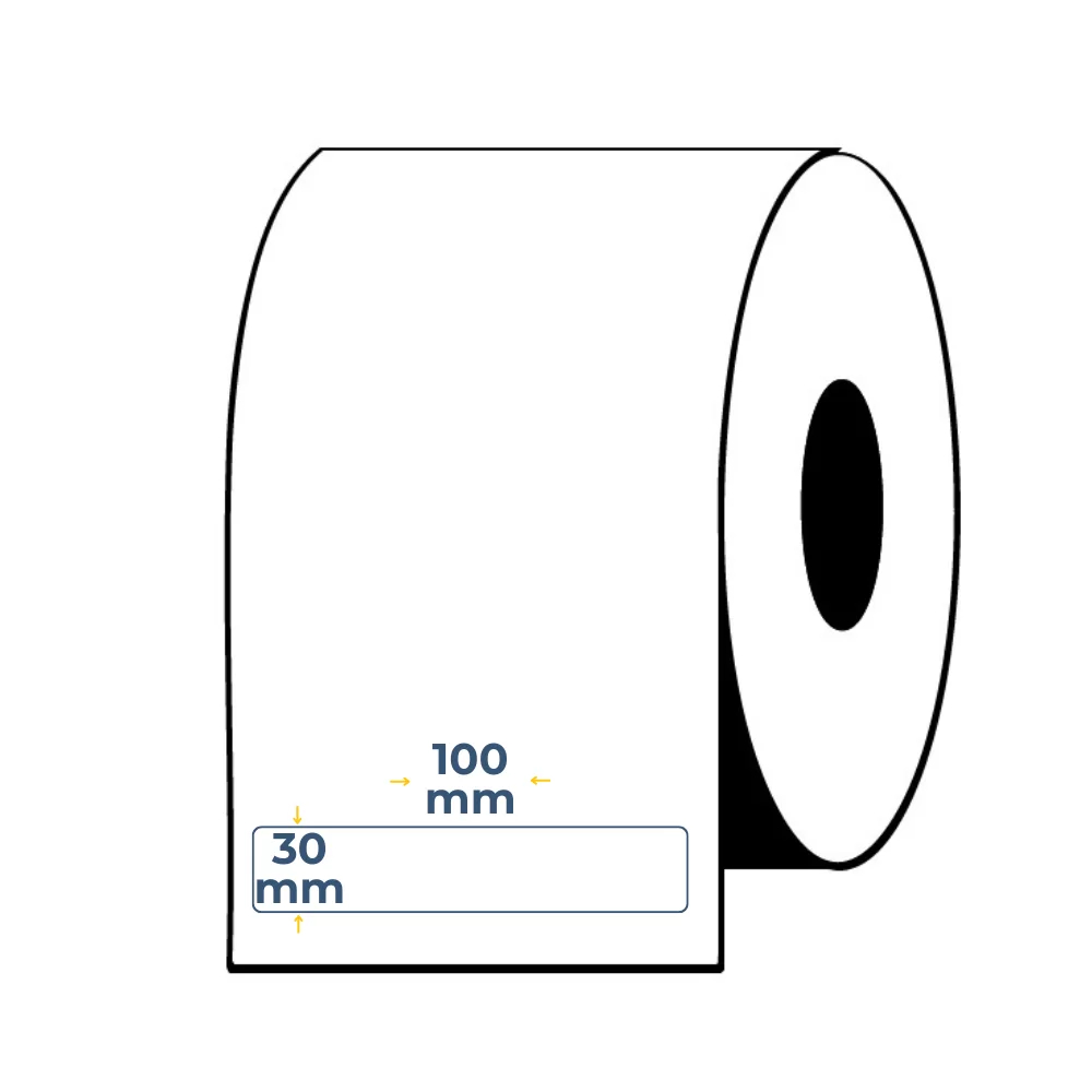 Caja de 12 Uds - Rollos de Etiquetas Adhesivas Blancas Semi Brillo 30X100 Buje 1"