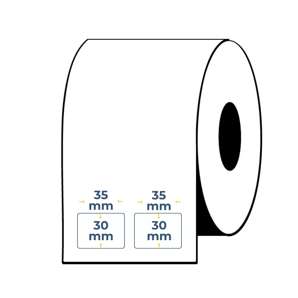 Caja de 12 Uds - Rollos de Etiquetas Adhesivas Blancas Semi Brillo 30X35 Buje 1"