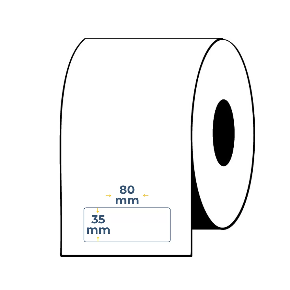 Caja de 12 Uds - Rollos de Etiquetas Adhesivas Blancas Semi Brillo 35X80 Buje 1"