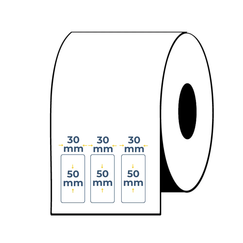 Caja de 12 Uds - Rollos de Etiquetas Adhesivas Blancas Semi Brillo 50X30 Buje 1"