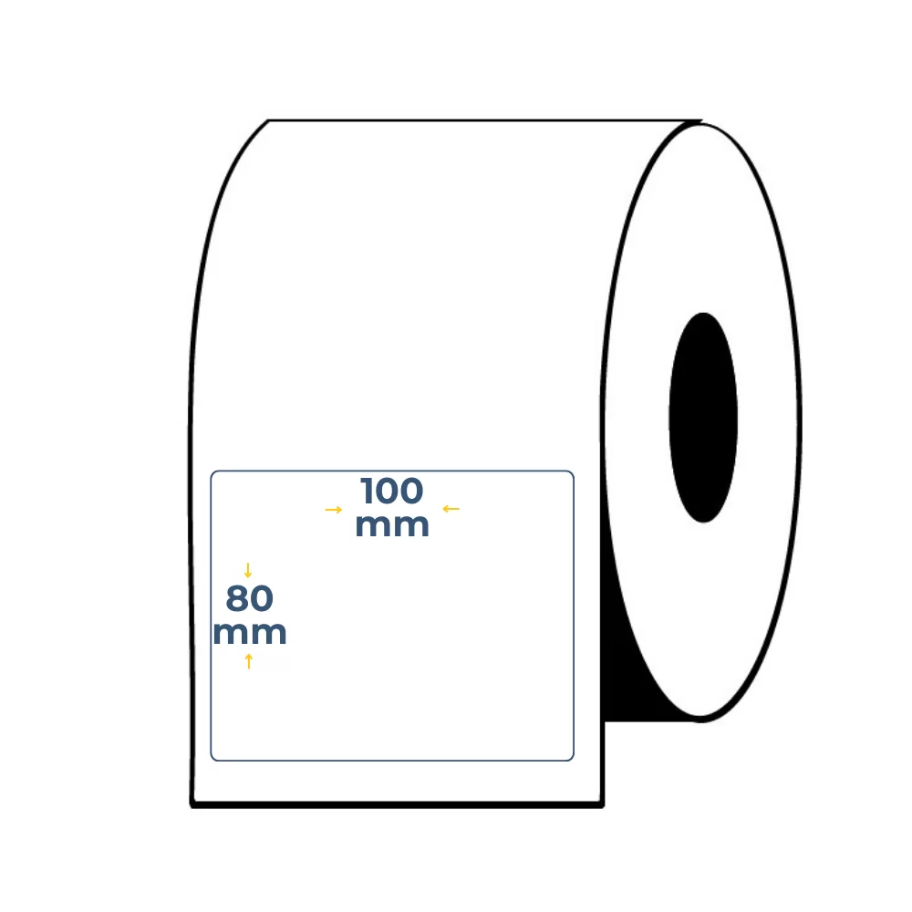 Caja de 12 Uds -  Rollos de Etiquetas Adhesivas Blancas Semi Brillo 80X100 Buje 1"