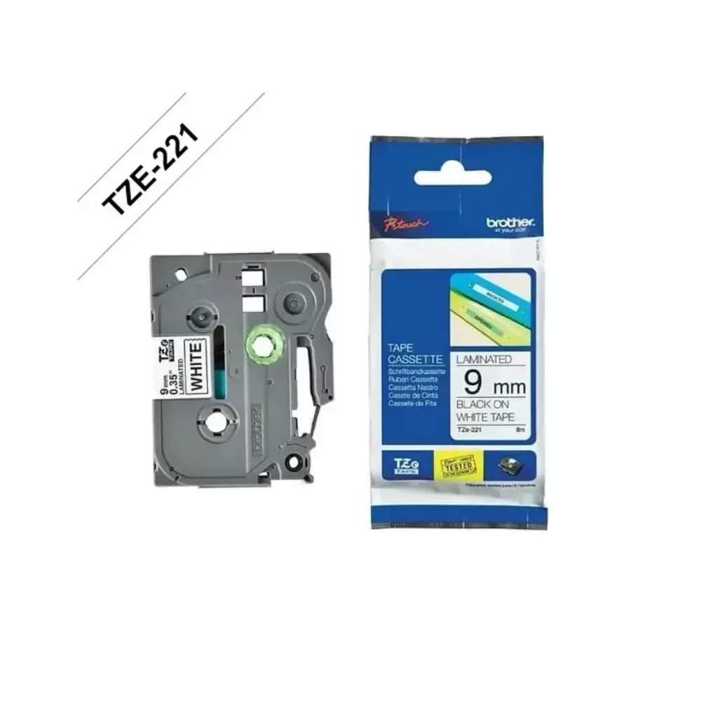 Cinta Brother TZe-221 Negro sobre Blanco 9mm x 8mts - Pack 3